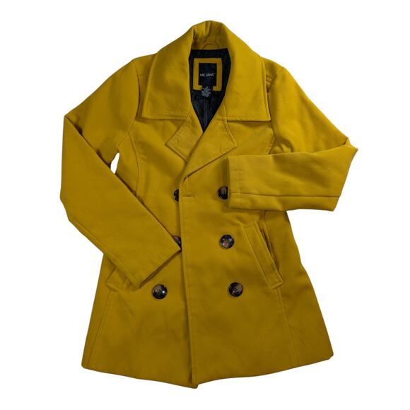 Me Jane Mustard Yellow Peacoat Wool Blend Medium Chic Classic Charming Elegant - Picture 2 of 6